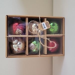 New Hallmark set of 6 red and green and white glass ornaments
